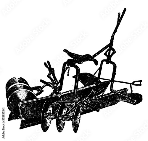 Go Devil Corn Cultivator, vintage illustration.