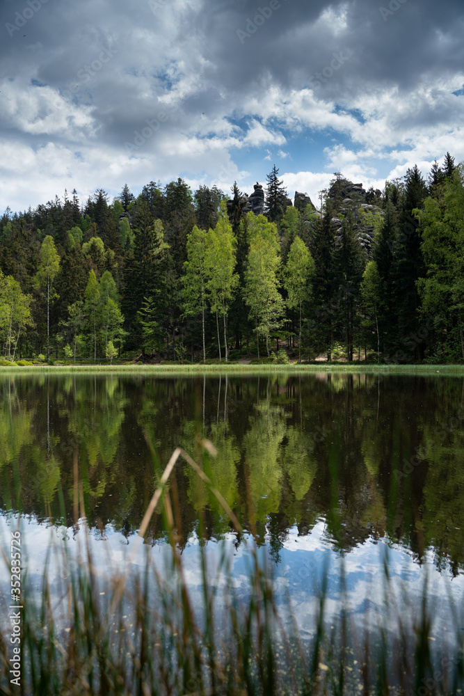 Bischofstein lake in the forest, Czech republic