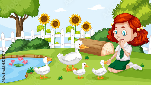 Cute girl playing with duck