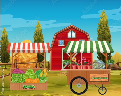 Farm scene with flowers and vegetables on the farm