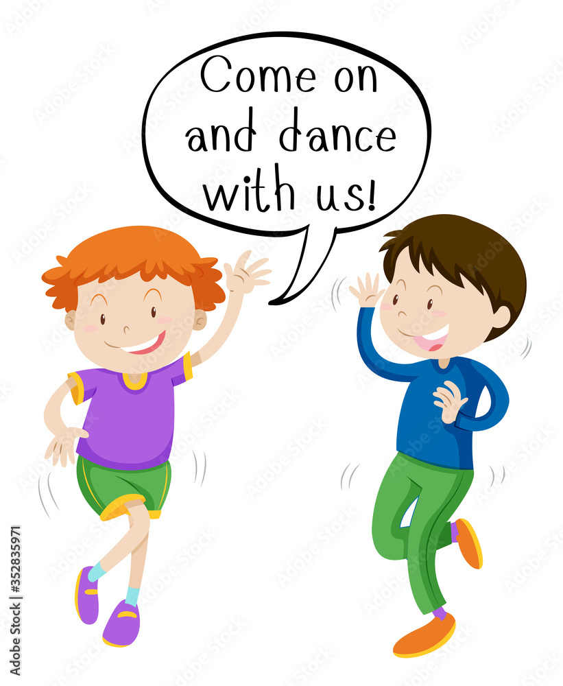 English phrase with people in actions on white background English phrase with people in actions on white background