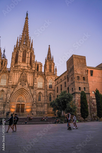 Panorama in Cathedral of Barcelona during Coronavirus pandemic. Catalonia,Spain