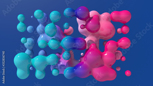 Colorful liquid balls. Blue background. Abstract illustration, 3d render. photo
