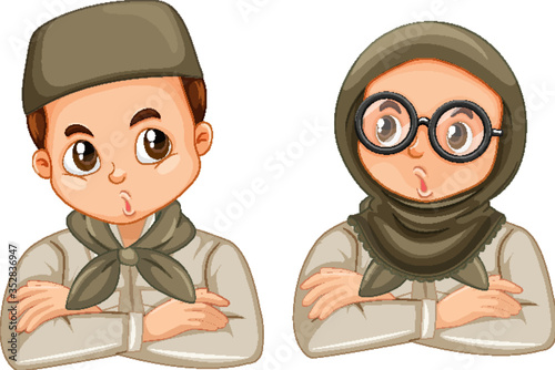 Young muslim student cartoon character