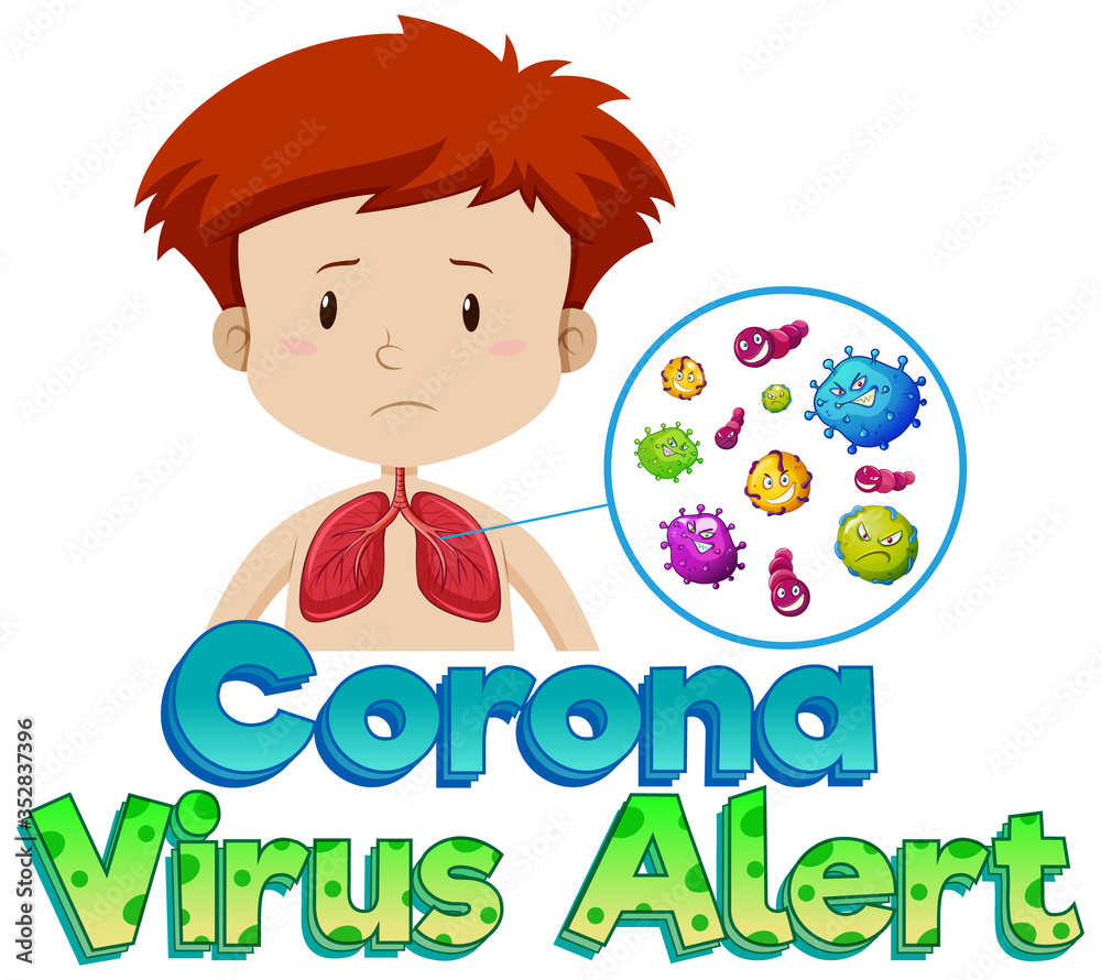 Font design for coronavirus alert with sick boy Font design for coronavirus alert with sick boy