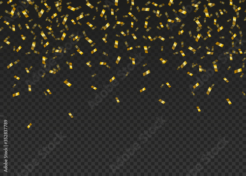 Golden party confetti border on transparent background
