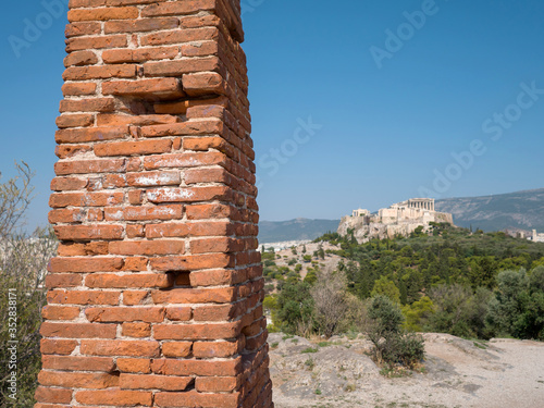 View of Acropolis hill from pnyx in Athens photo