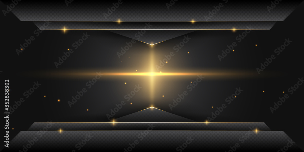 Obraz premium Abstract black luxury background with golden light and sparkle effect. 