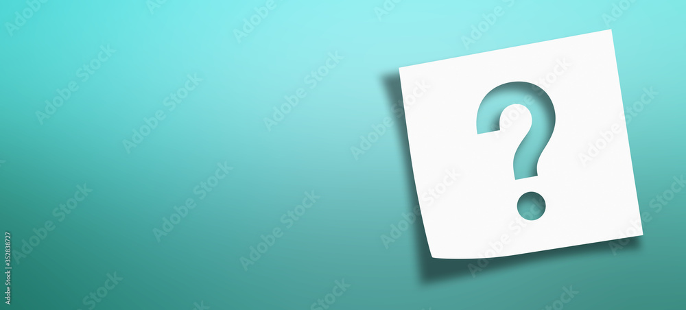 Note paper with question mark on panoramic blue background Note paper with question mark on panoramic blue background