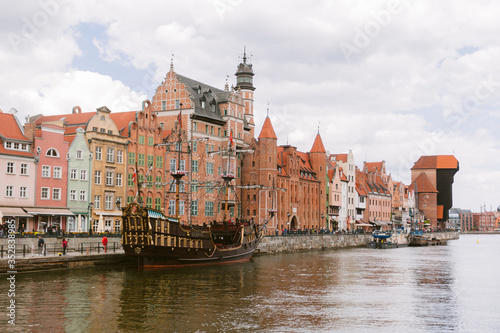 Beautiful scenery of Gdansk city over Motlawa river, Poland. Gdansk is the historical capital of Polish Pomerania with beautiful architecture.