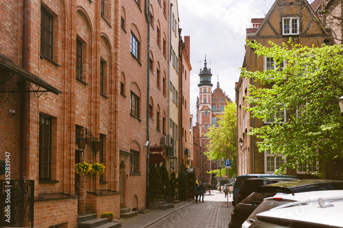 Streets of the city of Gdansk. Main sights of the city. Gdansk is the historical capital of Polish Pomerania with beautiful architecture.
