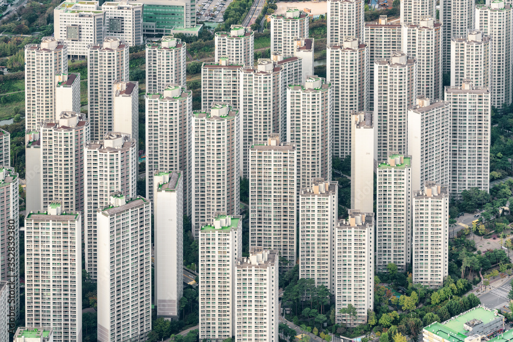 Awesome aerial view of high-rise residential buildings, Seoul