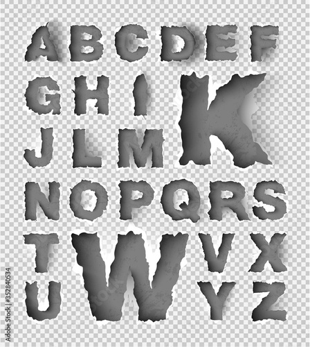 alphabet ripped paper on transparent background