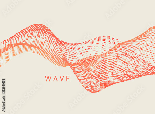 Wave with connected dots. Abstract digital background with particles. 3D grid surface in technology style. Big data. Vector illustration for poster, cover, banner or placard.