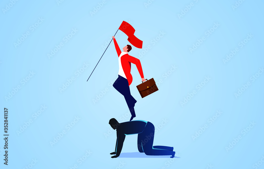 Leader Back Leader holding a flag and stepping on the back of a kneeling companion ...