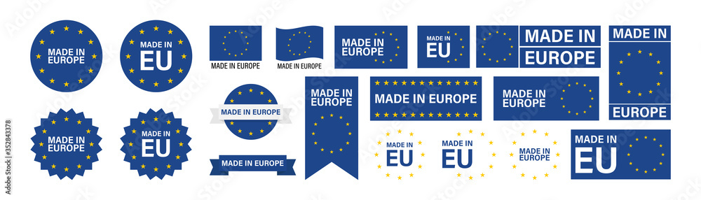 Made in Europe set flat icon for banner design. EU product isolated vector - obrazy, fototapety, plakaty 