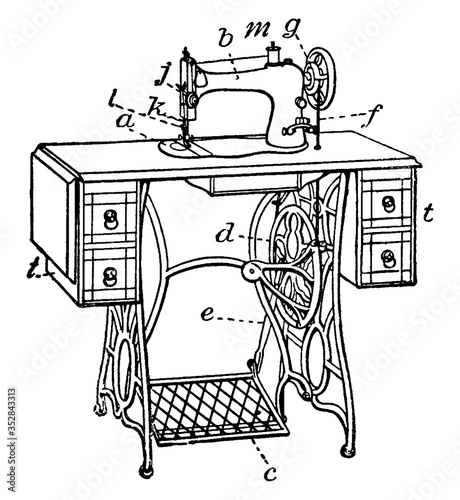 Singer Sewing Machine, vintage illustration.