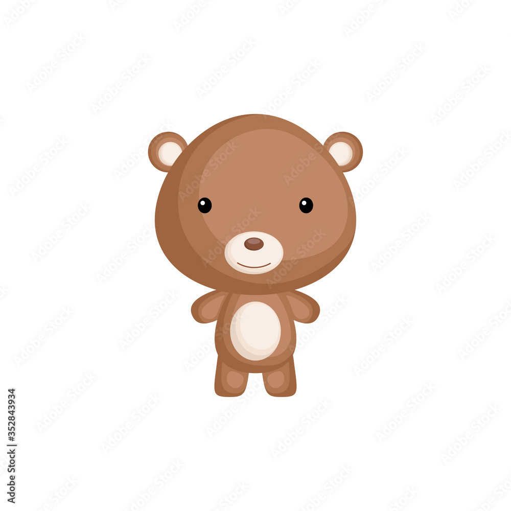 Cute funny baby bear isolated on white background. Wild woodland adorable animal character for design of album, scrapbook, card and invitation. Flat cartoon colorful vector illustration. Cute funny baby bear isolated on white background. Wild woodland adorable animal character for design of album, scrapbook, card and invitation. Flat cartoon colorful vector illustration.