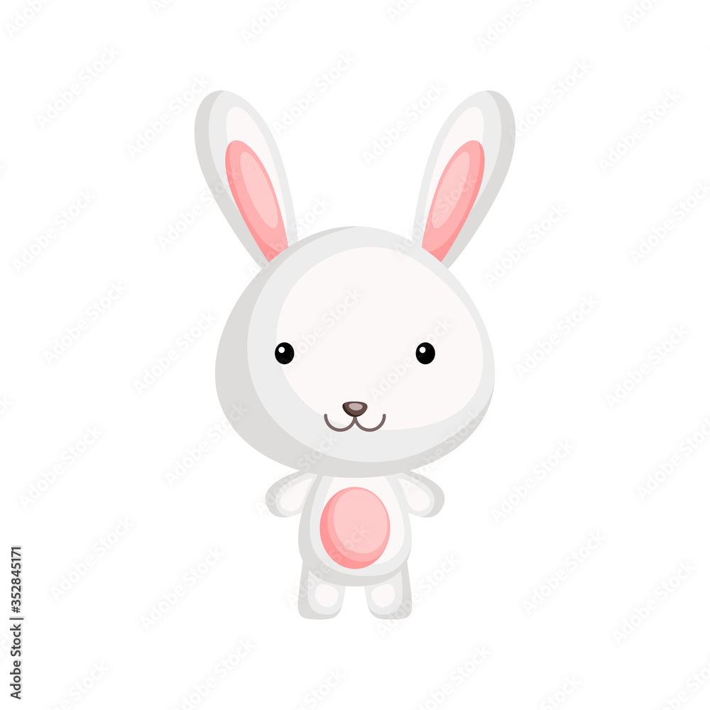 Cute funny baby rabbit or hare isolated on white background. Wild forest adorable animal character for design of album, scrapbook, card and invitation. Flat cartoon colorful vector illustration. Cute funny baby rabbit or hare isolated on white background. Wild forest adorable animal character for design of album, scrapbook, card and invitation. Flat cartoon colorful vector illustration.