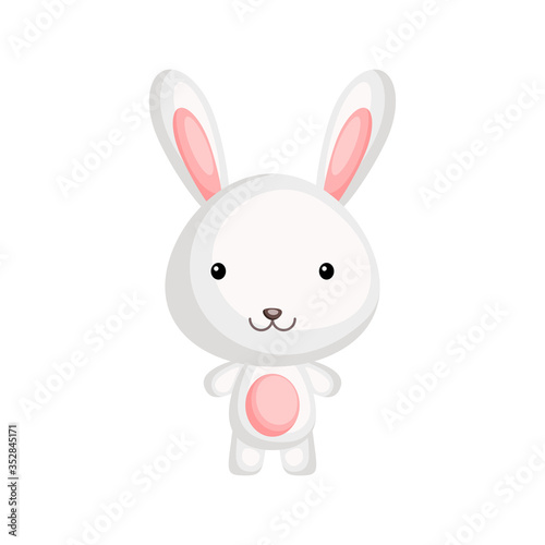 Cute funny baby rabbit or hare isolated on white background. Wild forest adorable animal character for design of album  scrapbook  card and invitation. Flat cartoon colorful vector illustration.