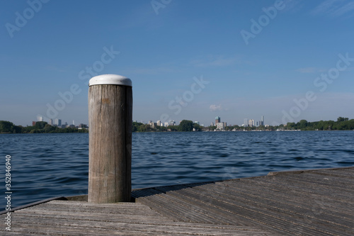 View on the skyline of Rotterdam as seen from the Kralingse Bos