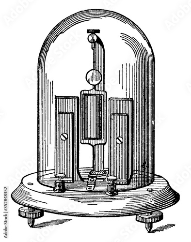 Deprez-d'Arsonval Dead-Beat Reflecting Galvanometer, vintage illustration. photo