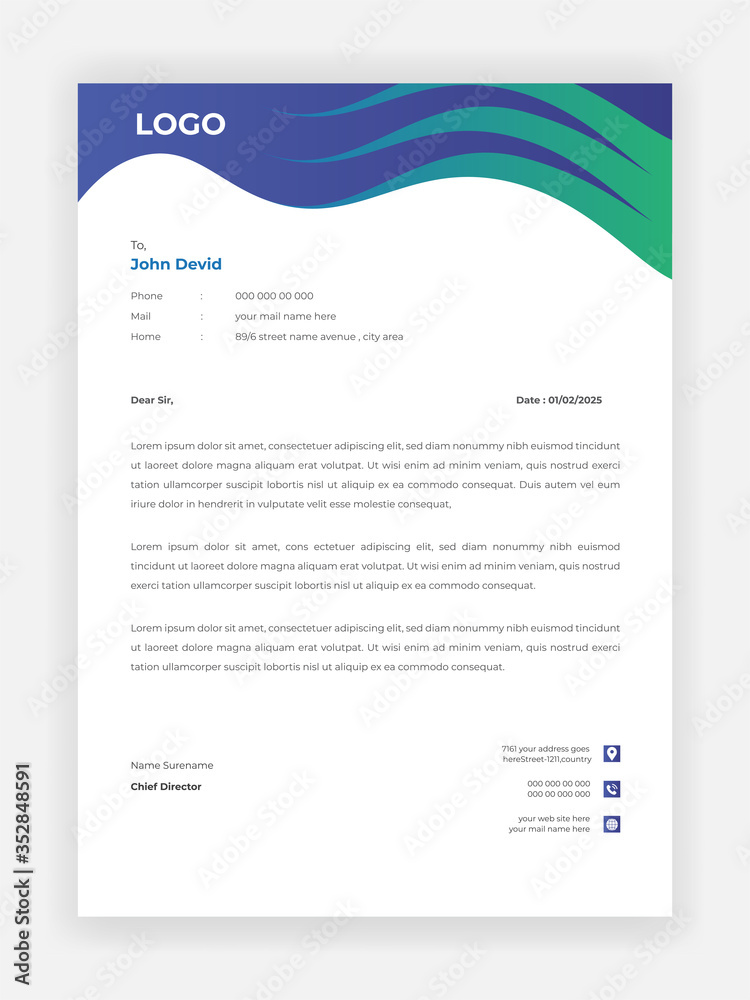 Creative Style Blue Letterhead Design For Your Business Vector Template
