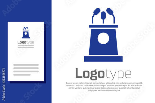 Blue Stage stand or debate podium rostrum icon isolated on white background. Conference speech tribune. Logo design template element. Vector Illustration
