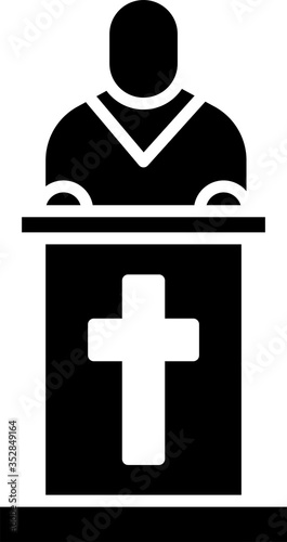 Black Church pastor preaching icon isolated on white background. Vector Illustration