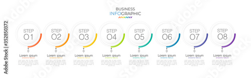 Minimal infographic Timeline template can be used for workflow layout, diagram, number options, web design. Infographic business concept with 8 option, parts, steps or processes. Abstract background.