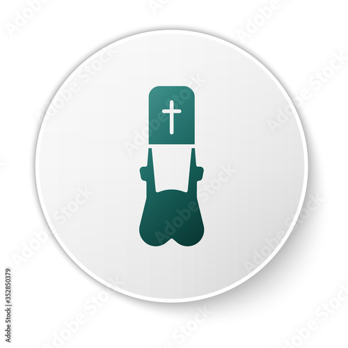 Green Priest icon isolated on white background. White circle button. Vector Illustration