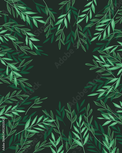 Vector illustration of decoration branches with leaves and grass  nature background. Landscape background with forest.