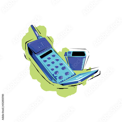 Telephone handset with speaker and microphone. Device with mounted antenna on top of unit. Equipment for safe bond, half-duplex communication phone in EPS10