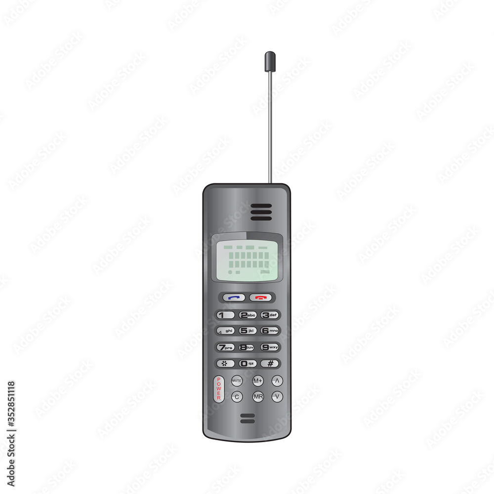 Telephone handset with speaker and microphone. Device with mounted antenna on top of unit. Equipment for safe bond, half-duplex communication phone in EPS10
