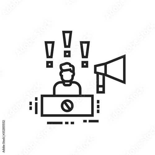 Protest leader black icon. Speaker promotes social protest. Public speaking. Manifestations of civil unrest. Pictogram for web page, mobile app, promo. Editable stroke