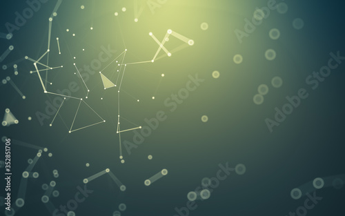 Abstract background. Molecules technology with polygonal shapes, connecting dots and lines. Connection structure. Big data visualization.