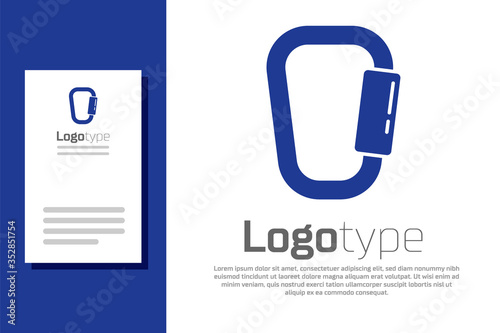 Blue Carabiner icon isolated on white background. Extreme sport. Sport equipment. Logo design template element. Vector Illustration