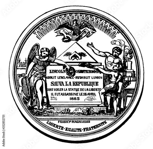 Lincoln Medal from French Democrats (Back), vintage illustration.