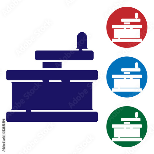 Blue Manual grinder icon isolated on white background. Set icons in color square buttons. Vector Illustration