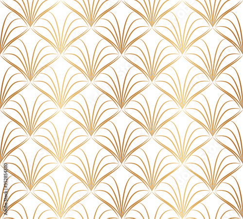 Elegant flowers with golden lines flower. Art deco gold lattice. Thin fan tiles seamless pattern. Modern stylish texture. Exquisite subtle wallpaper. Beautiful geometric background. Graphic backdrop