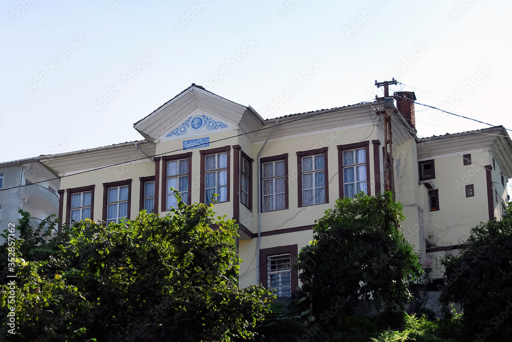TRABZON, TURKEY - SEPTEMBER 24, 2009: Historical Mansion, Ottoman Calligraphy, Traditional Architecture. Surmene District