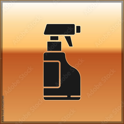 Black Cleaning spray bottle with detergent liquid icon isolated on gold background. Vector Illustration