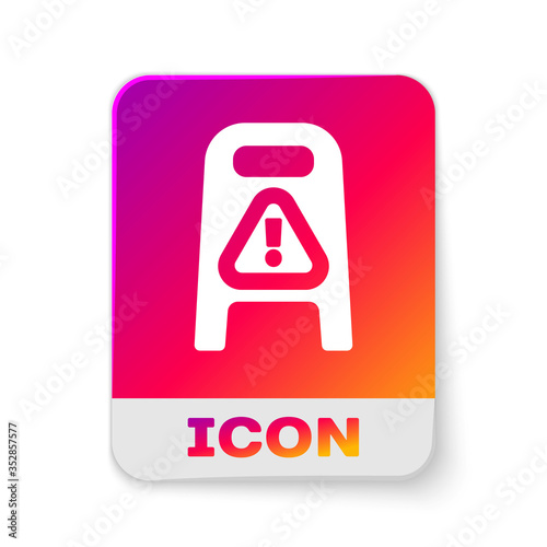 White Wet floor and cleaning in progress icon isolated on white background. Cleaning service concept. Rectangle color button. Vector Illustration