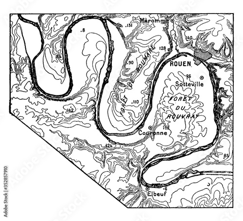 Meanders of the Seine, vintage illustration.