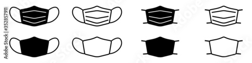 Set of face mask icons. Protective surgical or medical masks. Vector Illustration