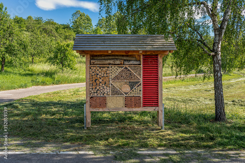 Insect hotel, a hotel for the insects in permaculture garden, Argiculture.