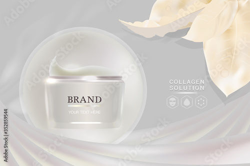 Beauty product ad design, white cosmetic container with natural concept advertising background ready to use, luxury skin care banner, illustration vector.