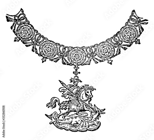 Order of the Garter's Collar and George, vintage illustration.