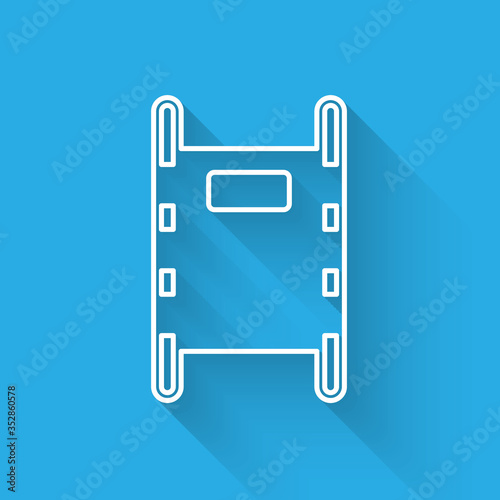 White line Stretcher icon isolated with long shadow. Patient hospital medical stretcher. Vector Illustration
