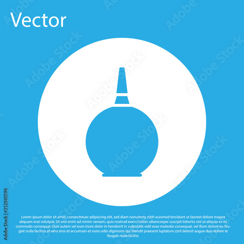 Blue Enema icon isolated on blue background. Enema with a plastic tip. Medical pear. White circle button. Vector Illustration